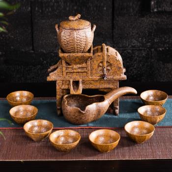 中式整套粗陶瓷石磨半自動茶具時來運轉懷舊懶人防燙功夫泡茶水壺