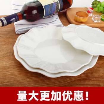 密胺盤子圓盤塑料盤仿瓷餐具平盤菜碟波紋花邊碟子圓碟點心碟商用