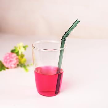 彩色竹節創意玻璃吸管純手工牛奶果汁彎頭飲料環保耐熱食品級護唇