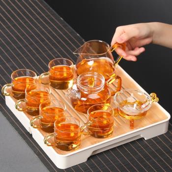 玻璃茶具套裝家用功夫茶杯壺透明簡約茶臺客廳辦公室泡茶器小茶盤