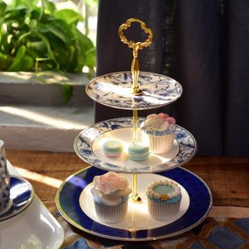 歐式雙層水果盤下午茶陶瓷點心干果糖盤客廳創意三層甜品蛋糕架