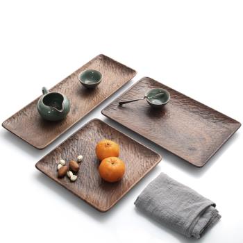 雨木日式黑胡桃手工實木原木創意設計水果蛋糕餐盤長方形托盤茶盤