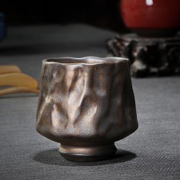 日式粗陶茶杯鎏金鐵銹釉主人杯陶瓷復古功夫茶具品茗杯單個小杯子