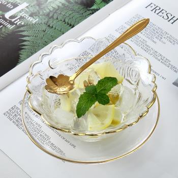 櫻花金邊玻璃碗燕窩碗甜品碗沙拉碗單個碗日式餐具可愛水晶碗創意