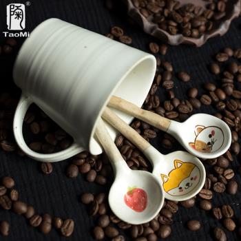 陶迷卡通動物咖啡勺創意手繪陶瓷家用馬克杯勺長柄攪拌勺小號湯勺