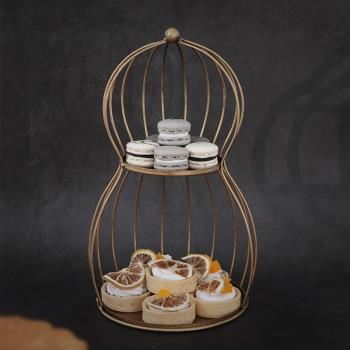 中式復古甜品臺展示架婚禮蛋糕擺件點心托盤麒麟葫蘆家居擺飾道具