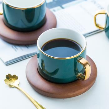 歐式小奢華咖啡杯配木底座 下午茶杯碟勺套裝家用陶瓷水杯花茶杯