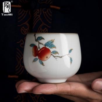 陶迷月白汝窯茶杯開片可養大容量家用陶瓷品茗杯單杯大茶碗個人杯