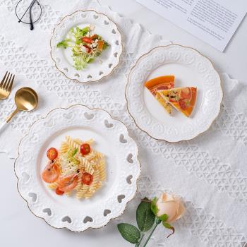 歐式浮雕鑲金邊餐具家用陶瓷菜盤西餐牛排盤甜品點心盤子飾品擺盤