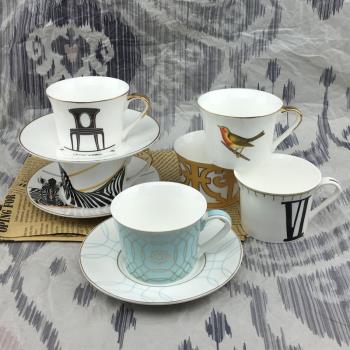 陶瓷咖啡杯套裝歐式簡約金邊骨瓷咖啡杯帶架子杯碟下午茶茶具logo