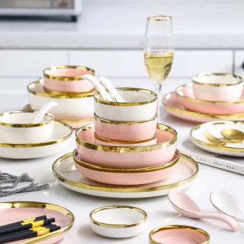 米飯碗金邊碗輕奢創意北歐陶瓷家用高顏值餐具套裝湯碗單個吃飯碗