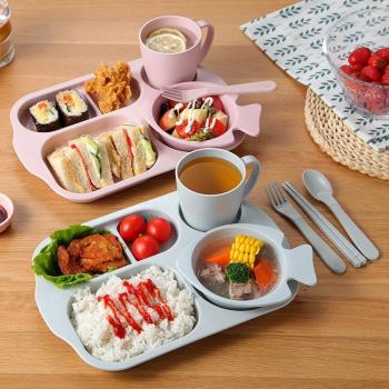小麥秸稈兒童餐盤分格小孩餐盤卡通幼兒園餐盤家用防摔寶寶飯盤