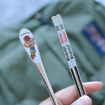 韓國進口不銹鋼筷勺套裝SFM品牌卡通小熊印花學生成人不銹鋼餐具