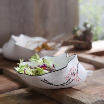 中日蓮花復古陶瓷盤子創意個性菜盤手繪湯面碗家用水果套裝碗碟
