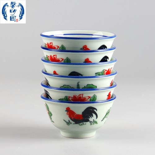 大埔馨明園陶瓷青花釉下彩手繪葵斗復古雞公碗青瓷厚實防燙公雞碗