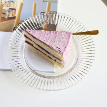 韓國ins同款條紋玻璃甜品蛋糕盤早餐盤好看的盤子果盤咖啡店碟子