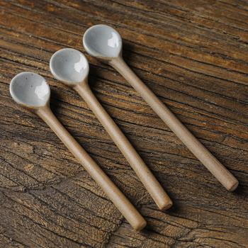 粗陶咖啡勺子復古日式手工陶瓷長柄攪拌勺湯匙家用創意精致小勺子