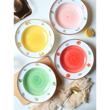 日式盤子牛排餐盤家用創意網紅陶瓷餐具復古菜盤可愛意面盤水果盤
