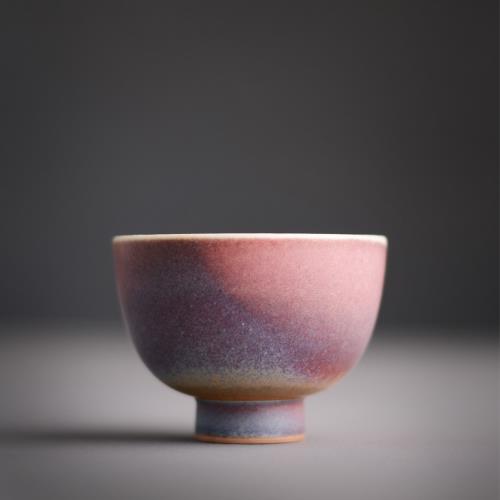 溪紅素粉紫小茶杯景德鎮純手工窯變開片陶瓷品杯高足單杯主人杯女