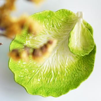 方亞陶瓷白菜雙層醬料碗植物系列水果碗茶幾餐桌裝飾碗百財家居品