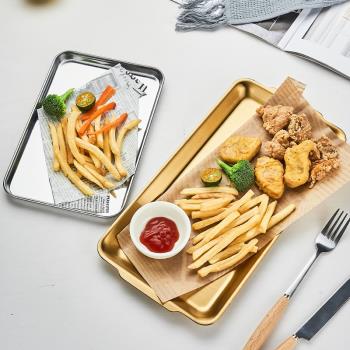 不銹鋼長方形燒烤盤子商用創意小吃碟薯條裝盤小吃盤餐廳平盤托盤