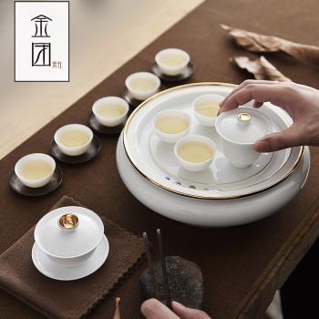 羊脂玉白瓷茶具套裝小套家用客廳陶瓷茶杯功夫茶盤辦公室會客喝茶