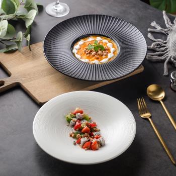 高典歐式黑色簡約陶瓷盤西餐盤意面盤個性創意牛排盤北歐風格平盤