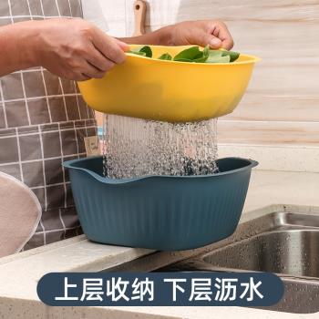 雙層洗菜盆瀝水籃廚房神器菜籃子家用塑料漏水籃水果濾水籃淘米籃