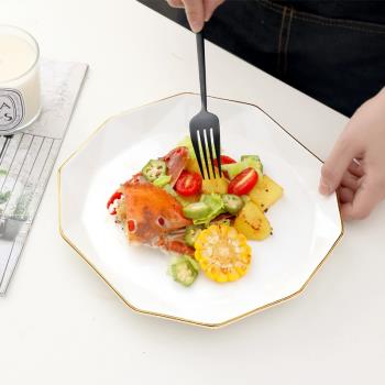 北歐金邊牛排刀叉盤子套裝西餐盤早餐網紅餐具家用餐盤創意盤碟