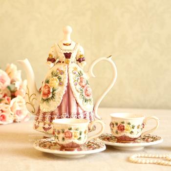 方亞歸去來閨蜜結婚歐式維多利亞玫瑰茶杯茶壺咖啡壺茶壺家居擺件