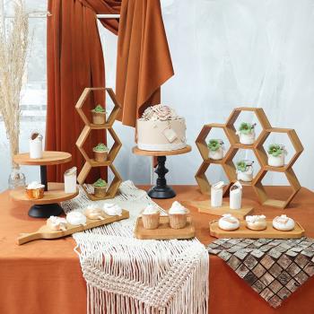 北歐ins風甜品臺擺件 森系婚禮點心展示架裝飾套裝蛋糕盤木質托盤