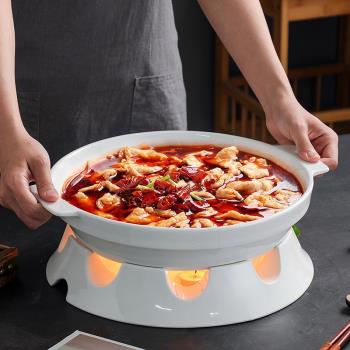 大號酸菜魚盆帶爐座保溫加熱蠟燭陶瓷盆碗長方圓形雙耳小龍蝦盤