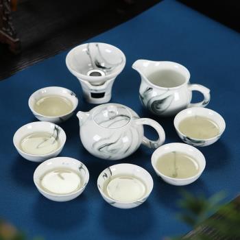 歐式大理石紋功夫茶具套裝家用茶壺蓋碗茶杯子茶漏客廳泡茶器茶海
