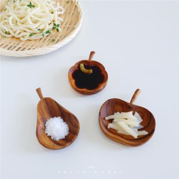 鼠爺村日式ins柚木味碟實木醬油碟木質調料碟小碟子火鍋蘸料餐具