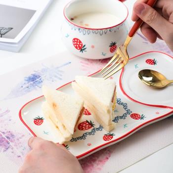 日式可愛碗碟餐具套裝一人食家用精致早餐兒童燕麥碗家用陶瓷餐盤