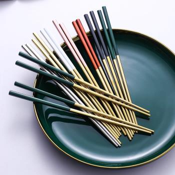 ins風網紅304不銹鋼筷子日式防滑防霉家用餐廳餐具情侶筷子10雙裝