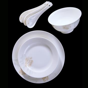 景德鎮骨瓷餐具碗盤碟家用自由組合中歐式吃飯米飯碗菜盤盤子散件