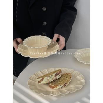 復古法式花型碗碟套裝高顏值早餐碗蛋糕甜品盤意面盤牛奶湯碗魚盤