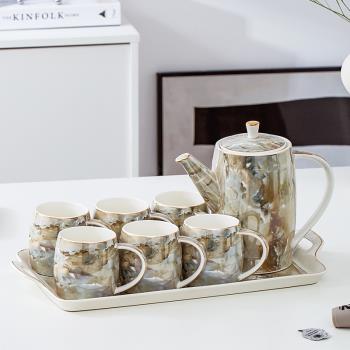 水杯水具套裝陶瓷家用輕奢北歐歐式客廳茶具下午茶茶壺杯子帶托盤