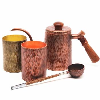 全手工鍛造純銅咖啡器具銅制咖啡茶葉量勺紅銅沖水壺手沖壺粉渣杯