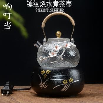 錘紋玻璃茶壺單壺耐高溫加厚電陶爐煮茶壺套裝家用可加熱梅花壺