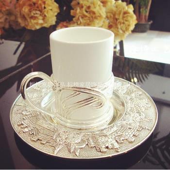 歐式鍍銀杯托 配陶瓷咖啡杯紅茶杯合金杯墊咖啡杯托（一杯一碟）