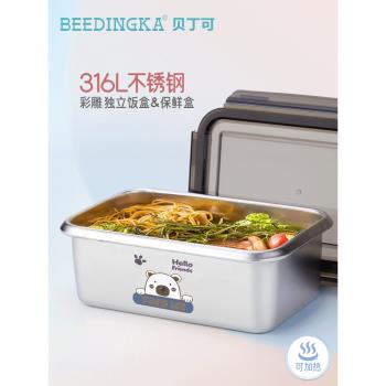 彩色鐳射圖保鮮盒316不銹鋼學生飯盒帶蓋水果盒密封便當盒餐具