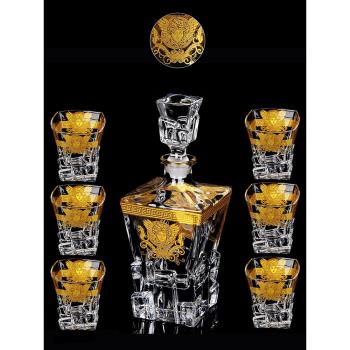 波西米亞風格水晶玻璃洋酒杯套裝美杜莎描金威士忌杯XO酒杯酒樽