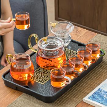 耐熱耐高溫玻璃茶具套裝家用功夫茶杯客廳會客茶水分離過濾泡茶壺