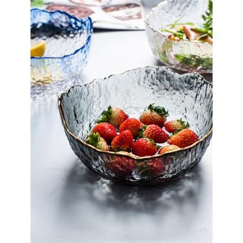 【清倉】ins風冰凝紋玻璃碗 創意水果蔬菜沙拉碗家用早餐碗烘焙碗