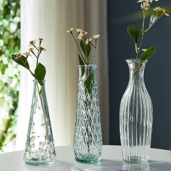 法式復古小花瓶浮雕玻璃制品迷你花瓶ins風透明水培客廳裝飾擺件