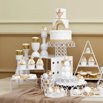 小清新甜品架組合歐式婚禮擺臺道具白色鐵藝蛋糕架現代簡約點心架