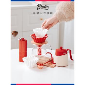 Bincoo S8手沖咖啡壺套裝禮盒不鋼芯手搖磨豆機禮品咖啡器具全套