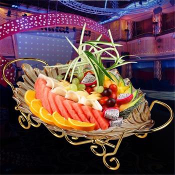 金色羽毛果盤擺盤KTV酒吧玻璃水果盤自助餐盤配架子紅色歐式果盤